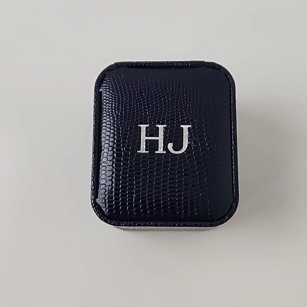 HJ Men's Rhodium Plated 'C' Cufflinks Silver Blue